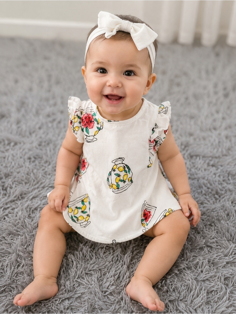 • Lil Lemons by For Love and Lemons • Teatime Tea Cup Tunic Top White Yellow